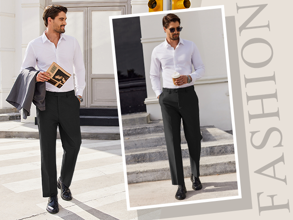 COOFANDY Men's Classic Fit Flat Front Dress Pants No Iron Premium Casual Pants Expandable Waist Suit Pants