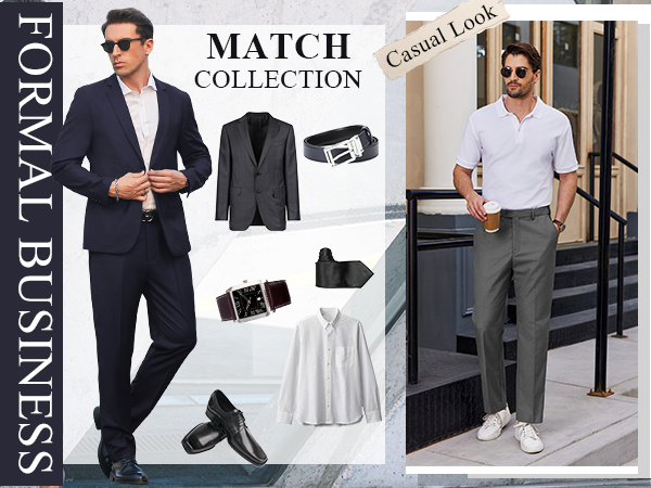 COOFANDY Men's Classic Fit Flat Front Dress Pants No Iron Premium Casual Pants Expandable Waist Suit Pants