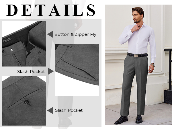 COOFANDY Men's Classic Fit Flat Front Dress Pants No Iron Premium Casual Pants Expandable Waist Suit Pants