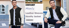 COOFANDY Mens Fashion Varsity Jackets Leather Sleeve Slim Fit College Baseball Letterman Bomber Coat S-XXL