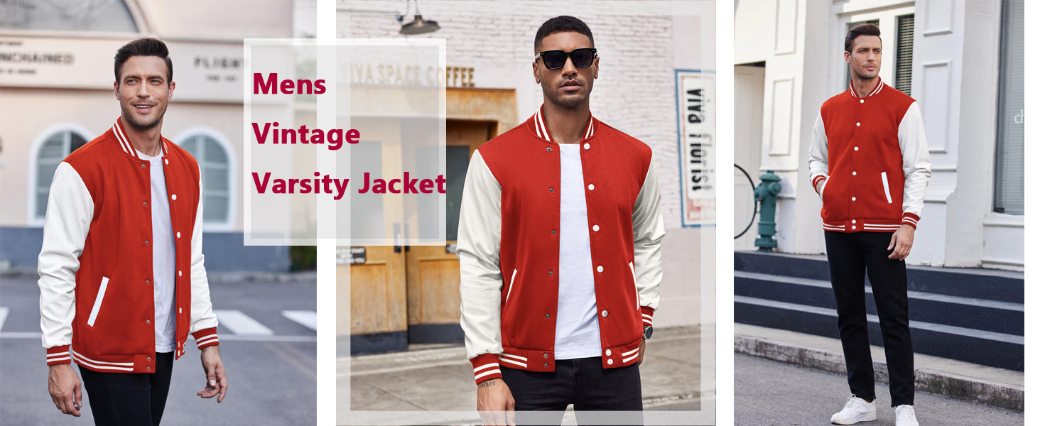 COOFANDY Mens Fashion Varsity Jackets Leather Sleeve Slim Fit College Baseball Letterman Bomber Coat S-XXL