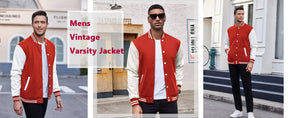 COOFANDY Mens Fashion Varsity Jackets Leather Sleeve Slim Fit College Baseball Letterman Bomber Coat S-XXL