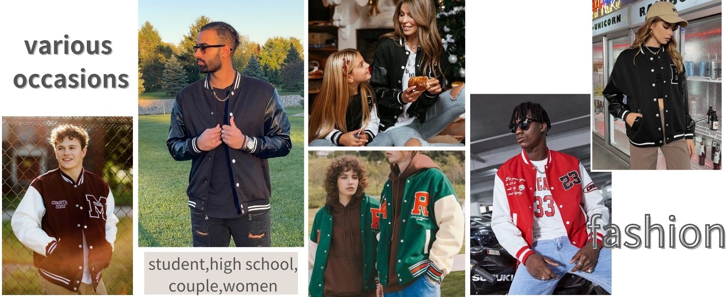 COOFANDY Mens Fashion Varsity Jackets Leather Sleeve Slim Fit College Baseball Letterman Bomber Coat S-XXL