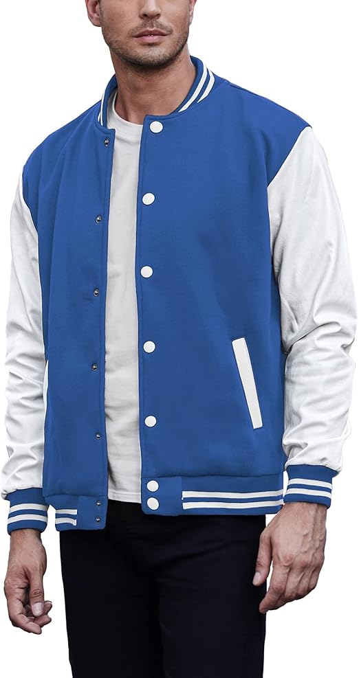 COOFANDY Mens Fashion Varsity Jackets Leather Sleeve Slim Fit College Baseball Letterman Bomber Coat S-XXL