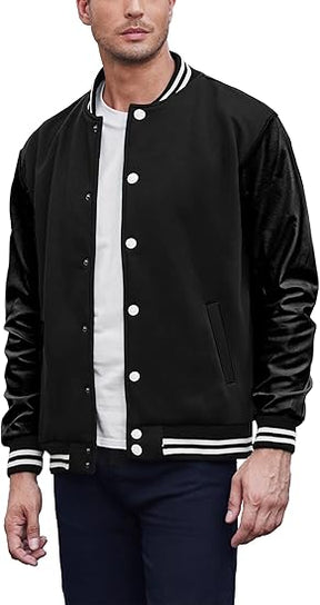 COOFANDY Mens Fashion Varsity Jackets Leather Sleeve Slim Fit College Baseball Letterman Bomber Coat S-XXL