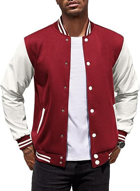 COOFANDY Mens Fashion Varsity Jackets Leather Sleeve Slim Fit College Baseball Letterman Bomber Coat S-XXL