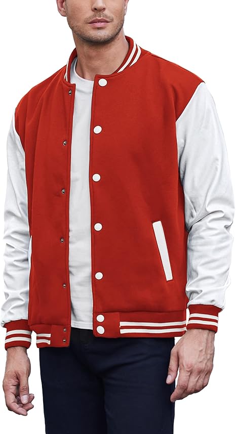 COOFANDY Mens Fashion Varsity Jackets Leather Sleeve Slim Fit College Baseball Letterman Bomber Coat S-XXL