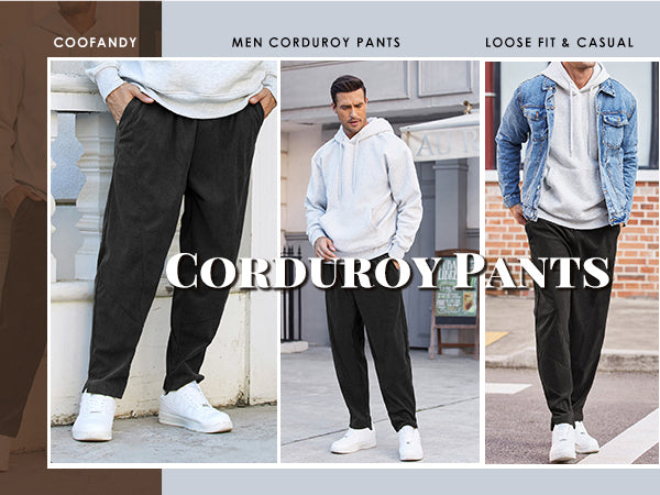 COOFANDY Men's Corduroy Pants Elastic Waist Drawstring Harem Pants Fashion Loose Casual Long Trousers with 4 Pockets