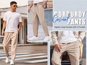 COOFANDY Men's Corduroy Pants Elastic Waist Drawstring Harem Pants Fashion Loose Casual Long Trousers with 4 Pockets