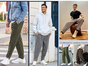 COOFANDY Men's Corduroy Pants Elastic Waist Drawstring Harem Pants Fashion Loose Casual Long Trousers with 4 Pockets