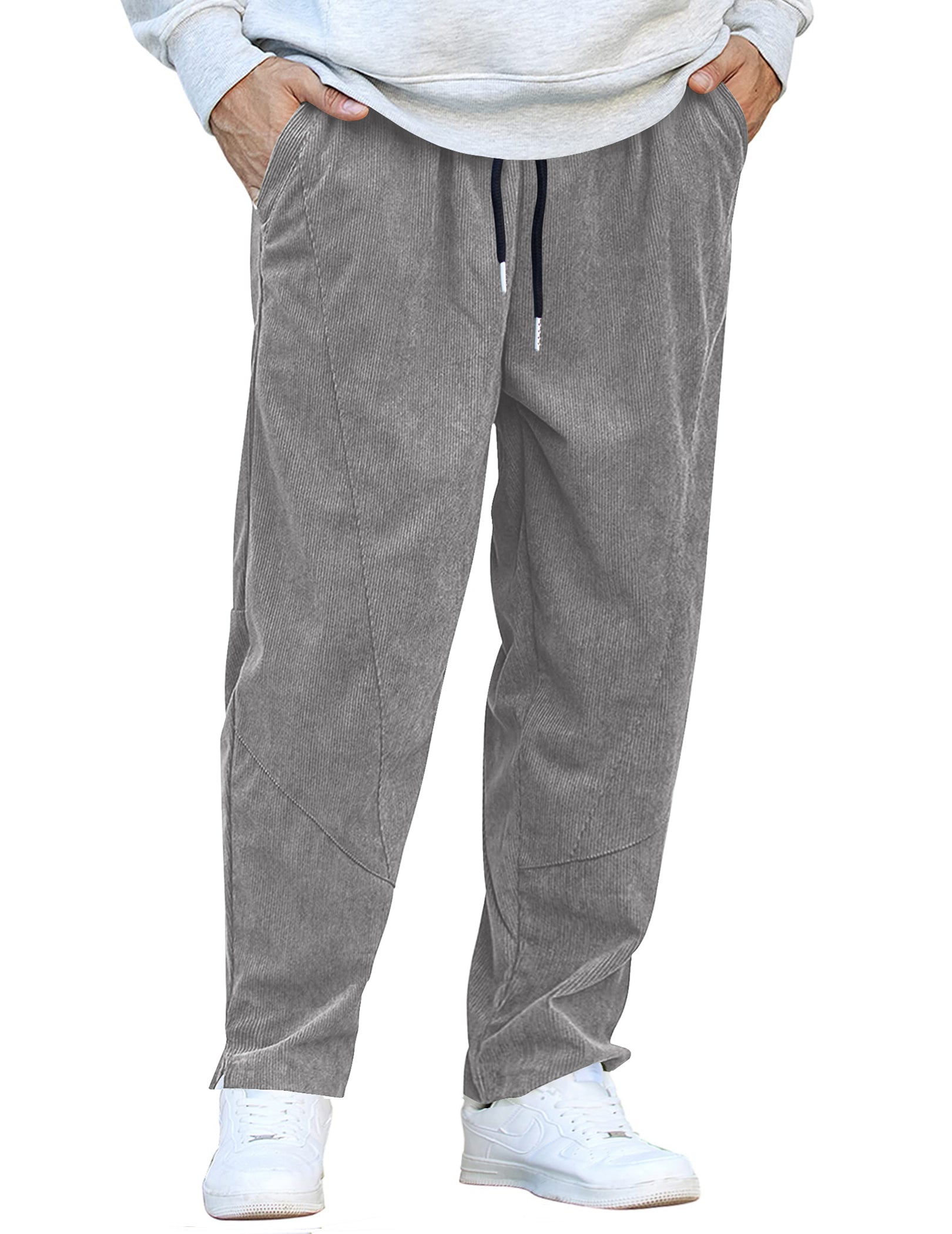 COOFANDY Men's Corduroy Pants Elastic Waist Drawstring Harem Pants Fashion Loose Casual Long Trousers with 4 Pockets