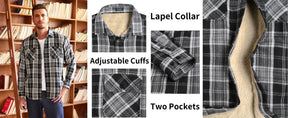 COOFANDY Men's Faux Shearling Lined Flannel Shirt Jacket Long Sleeve Button Up Fleece Plaid Shirts S-XXL