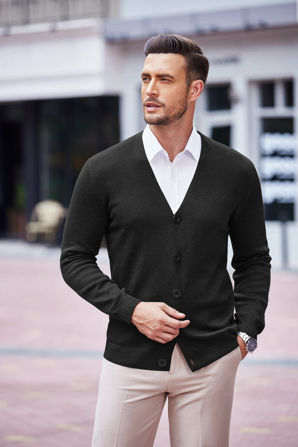 COOFANDY Men's V Neck Cardigan Sweater Casual Lightweight Button Down Knitted Cardigan Sweater