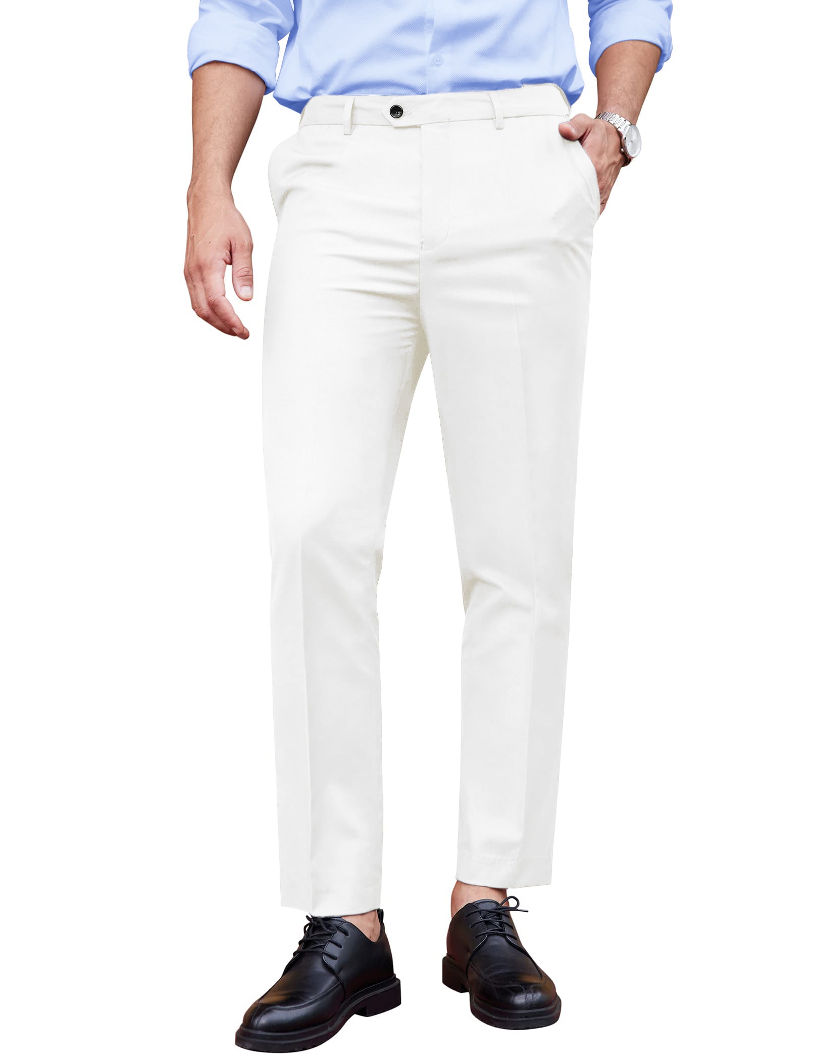 COOFANDY Men's Classic Fit Dress Pants Flat Front Straight Formal Pants Wrinkle Free Expandable Waist Suit Pants