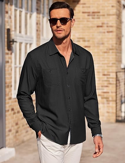 COOFANDY Mens Casual Button Down Shirts Long Sleeve Wrinkle Free Untucked Dress Shirts S-XXL