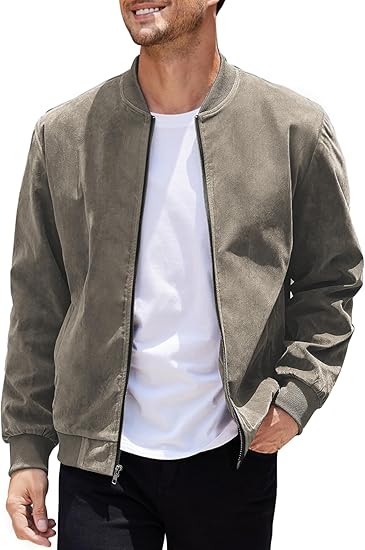 COOFANDY Men's Casual Varsity Jacket Vintage Lightweight Suede Bomber Jackets S-XXL