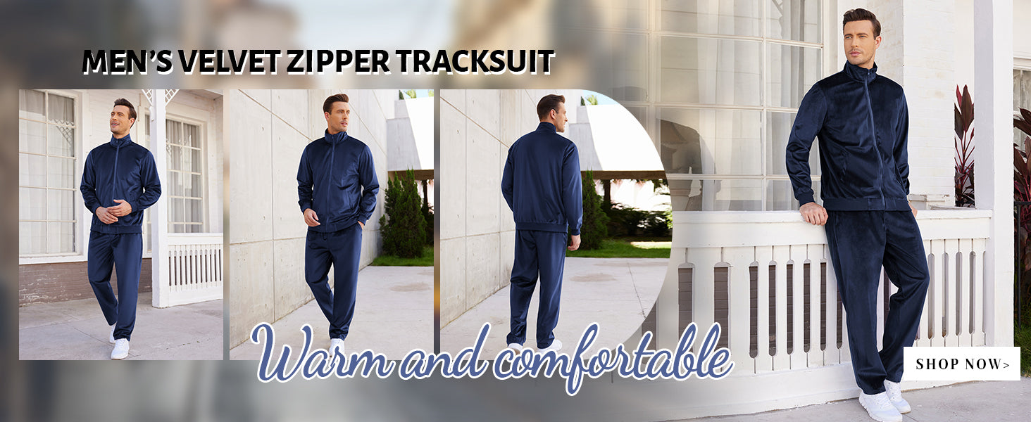 COOFANDY Mens 2 Piece Velour Tracksuit Full Zip Jackets Pants Velvet Jogging Suits Sweatsuit Set S-XXL