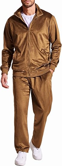 COOFANDY Mens 2 Piece Velour Tracksuit Full Zip Jackets Pants Velvet Jogging Suits Sweatsuit Set S-XXL