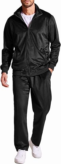 COOFANDY Mens 2 Piece Velour Tracksuit Full Zip Jackets Pants Velvet Jogging Suits Sweatsuit Set S-XXL