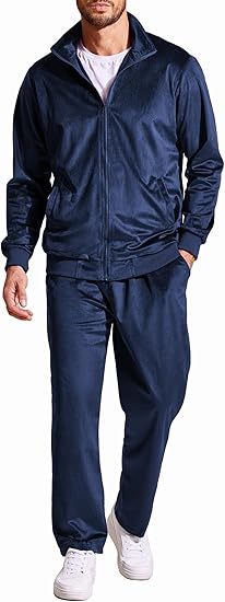 COOFANDY Mens 2 Piece Velour Tracksuit Full Zip Jackets Pants Velvet Jogging Suits Sweatsuit Set S-XXL
