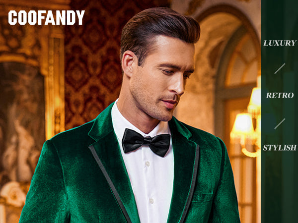 COOFANDY Men's Velvet Blazer One Button Velour Tuxedo Jacket Notched Lapel Suit Jackets for Prom Wedding Party Dinner