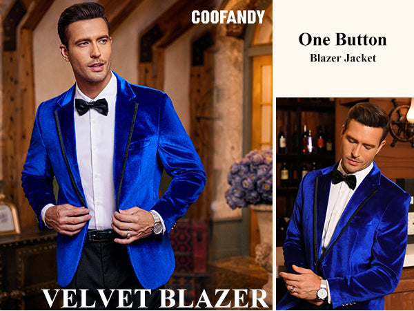 COOFANDY Men's Velvet Blazer One Button Velour Tuxedo Jacket Notched Lapel Suit Jackets for Prom Wedding Party Dinner