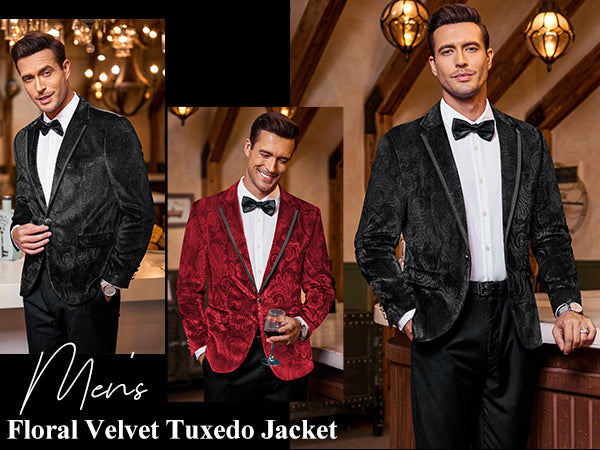 COOFANDY Men's Velvet Blazer One Button Velour Tuxedo Jacket Notched Lapel Suit Jackets for Prom Wedding Party Dinner