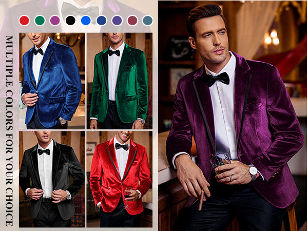 COOFANDY Men's Velvet Blazer One Button Velour Tuxedo Jacket Notched Lapel Suit Jackets for Prom Wedding Party Dinner