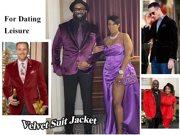 COOFANDY Men's Velvet Blazer One Button Velour Tuxedo Jacket Notched Lapel Suit Jackets for Prom Wedding Party Dinner