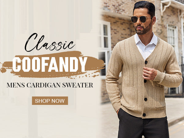COOFANDY Men's Cardigan Sweater Cable Knit V Neck Button up Sweaters Ribbed Cardigan Sweater with Pockets