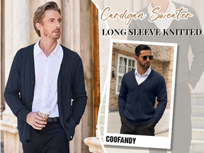 COOFANDY Men's Cardigan Sweater Cable Knit V Neck Button up Sweaters Ribbed Cardigan Sweater with Pockets