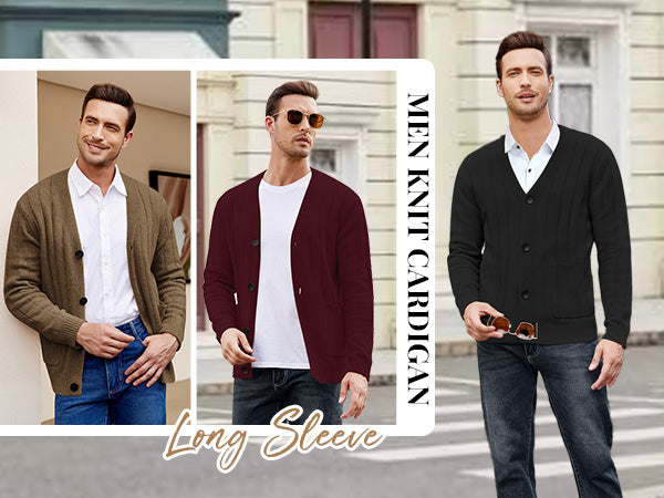 COOFANDY Men's Cardigan Sweater Cable Knit V Neck Button up Sweaters Ribbed Cardigan Sweater with Pockets