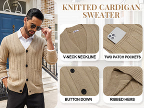 COOFANDY Men's Cardigan Sweater Cable Knit V Neck Button up Sweaters Ribbed Cardigan Sweater with Pockets