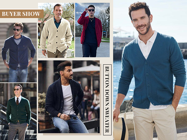 COOFANDY Men's Cardigan Sweater Cable Knit V Neck Button up Sweaters Ribbed Cardigan Sweater with Pockets