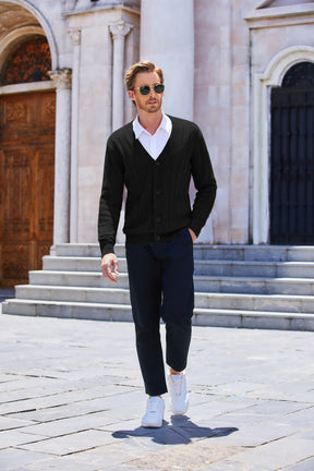 COOFANDY Men's Cardigan Sweater Cable Knit V Neck Button up Sweaters Ribbed Cardigan Sweater with Pockets
