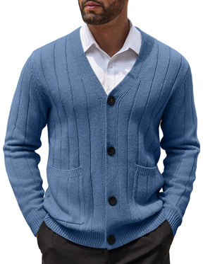 COOFANDY Men's Cardigan Sweater Cable Knit V Neck Button up Sweaters Ribbed Cardigan Sweater with Pockets