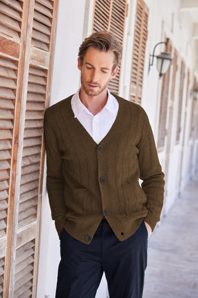COOFANDY Men's Cardigan Sweater Cable Knit V Neck Button up Sweaters Ribbed Cardigan Sweater with Pockets