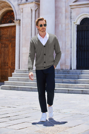 COOFANDY Men's Cardigan Sweater Cable Knit V Neck Button up Sweaters Ribbed Cardigan Sweater with Pockets