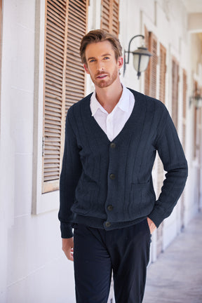 COOFANDY Men's Cardigan Sweater Cable Knit V Neck Button up Sweaters Ribbed Cardigan Sweater with Pockets