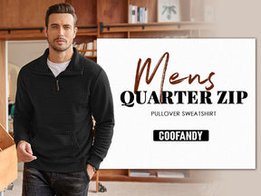 COOFANDY Mens Quarter Zip Sweatshirt Long Sleeve Casual Waffle Pullover Hoodies with Pocket