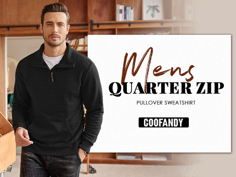 COOFANDY Mens Quarter Zip Sweatshirt Long Sleeve Casual Waffle Pullover Hoodies with Pocket