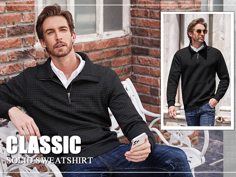 COOFANDY Mens Quarter Zip Sweatshirt Long Sleeve Casual Waffle Pullover Hoodies with Pocket