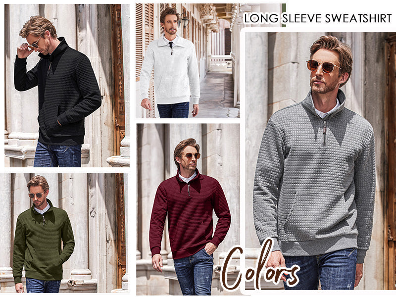 COOFANDY Mens Quarter Zip Sweatshirt Long Sleeve Casual Waffle Pullover Hoodies with Pocket
