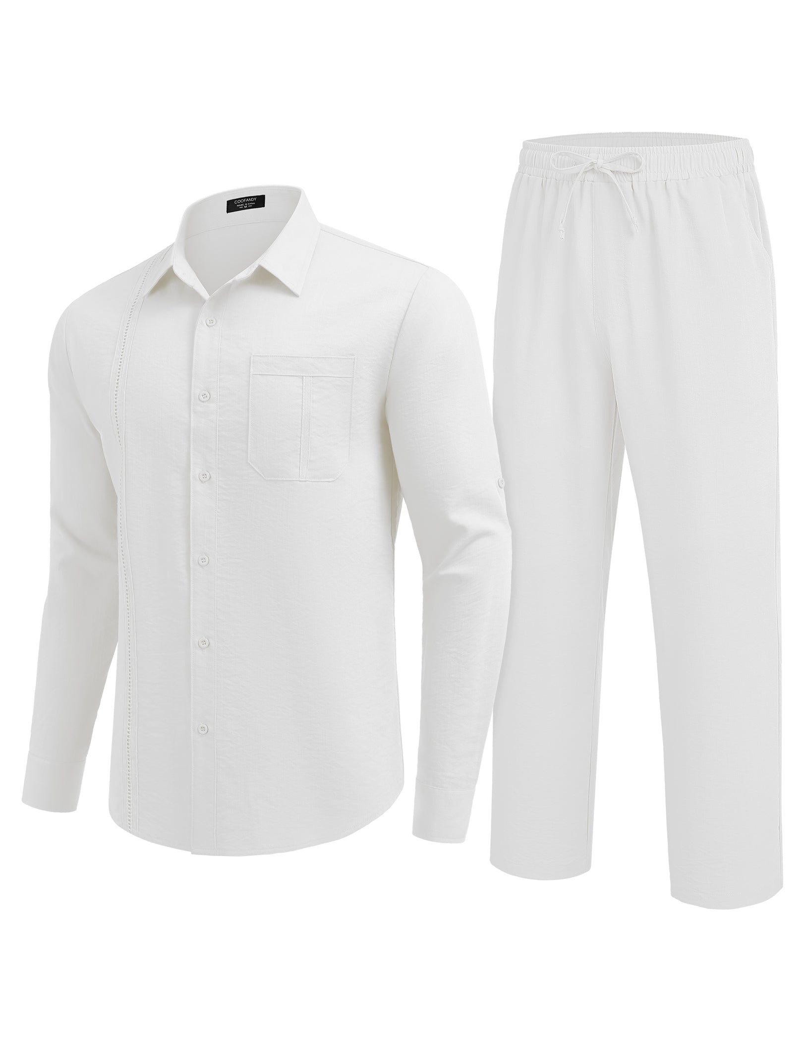 COOFANDY Mens 2 Piece Long Sleeve Button Down Cuban Shirt and Pants Set Summer Beach Set Outfits