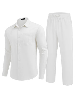 COOFANDY Mens 2 Piece Long Sleeve Button Down Cuban Shirt and Pants Set Summer Beach Set Outfits