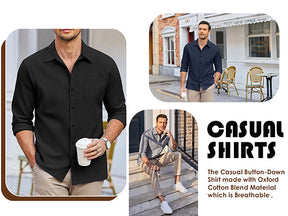 COOFANDY Men's Oxford Shirt Long Sleeve Casual Button Down Shirts Regular Fit Dress Shirts