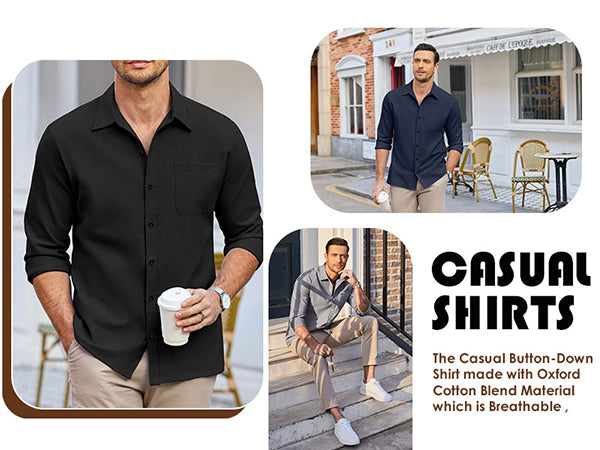 COOFANDY Men's Oxford Shirt Long Sleeve Casual Button Down Shirts Regular Fit Dress Shirts