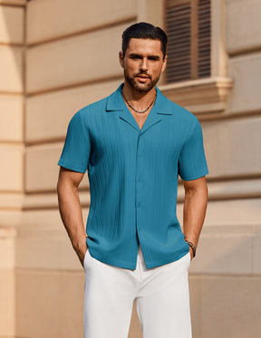 COOFANDY Men's Casual Short Sleeve Button Down Fashion Textured Summer Beach Shirt