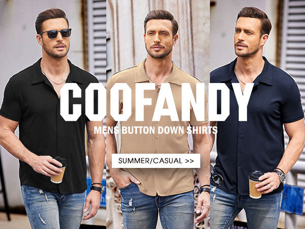 COOFANDY Mens Knit Button Down Short Sleeve Button Up Shirt Summer Casual Beach Tops