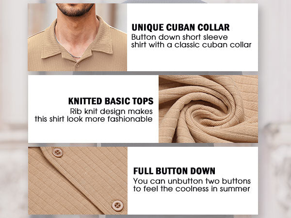 COOFANDY Mens Knit Button Down Short Sleeve Button Up Shirt Summer Casual Beach Tops